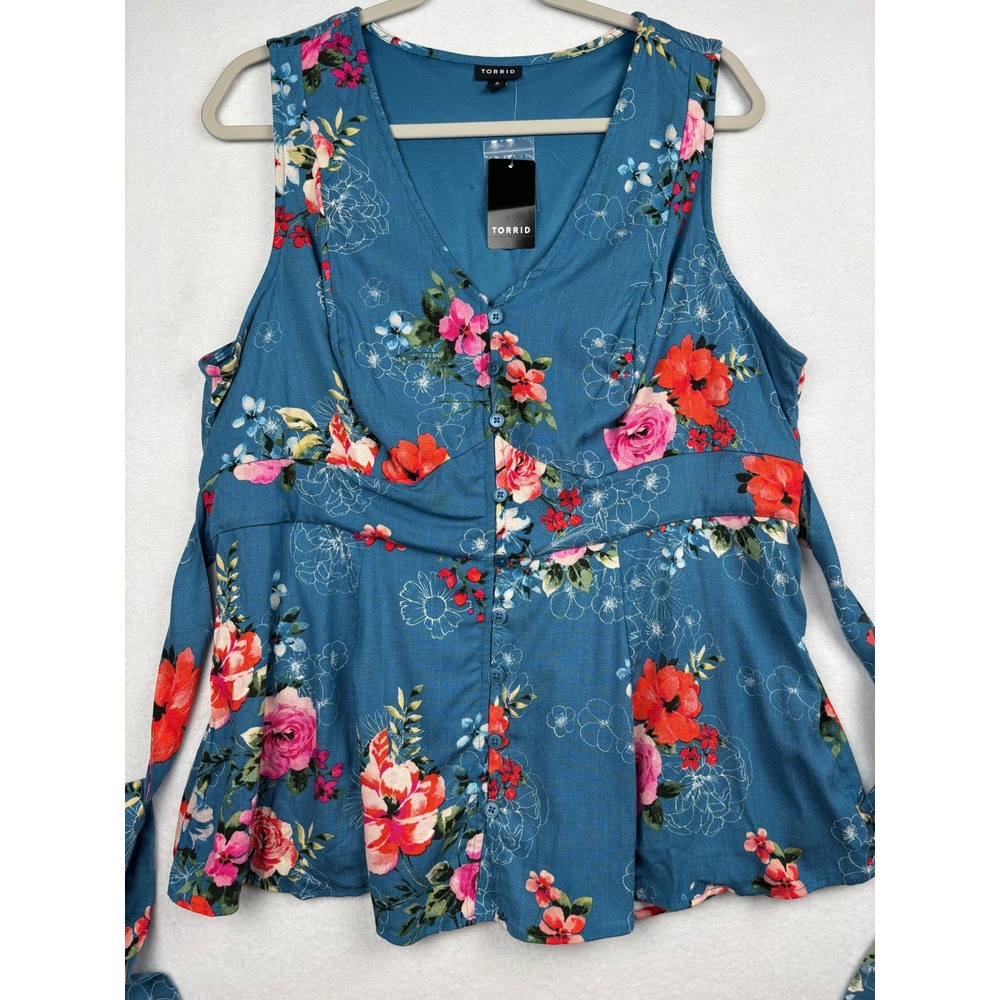 Torrid Tank Womens 0 0X Plus Floral Rayon Button Front Tie Back NWT